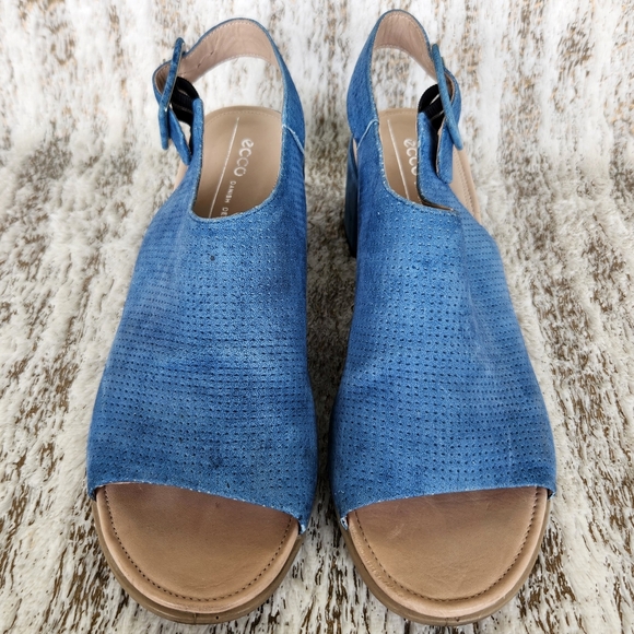 Ecco Danish Design "Shape 35" Block Slingback Sandal Blue Leather Women's Size 8 - Picture 4 of 14